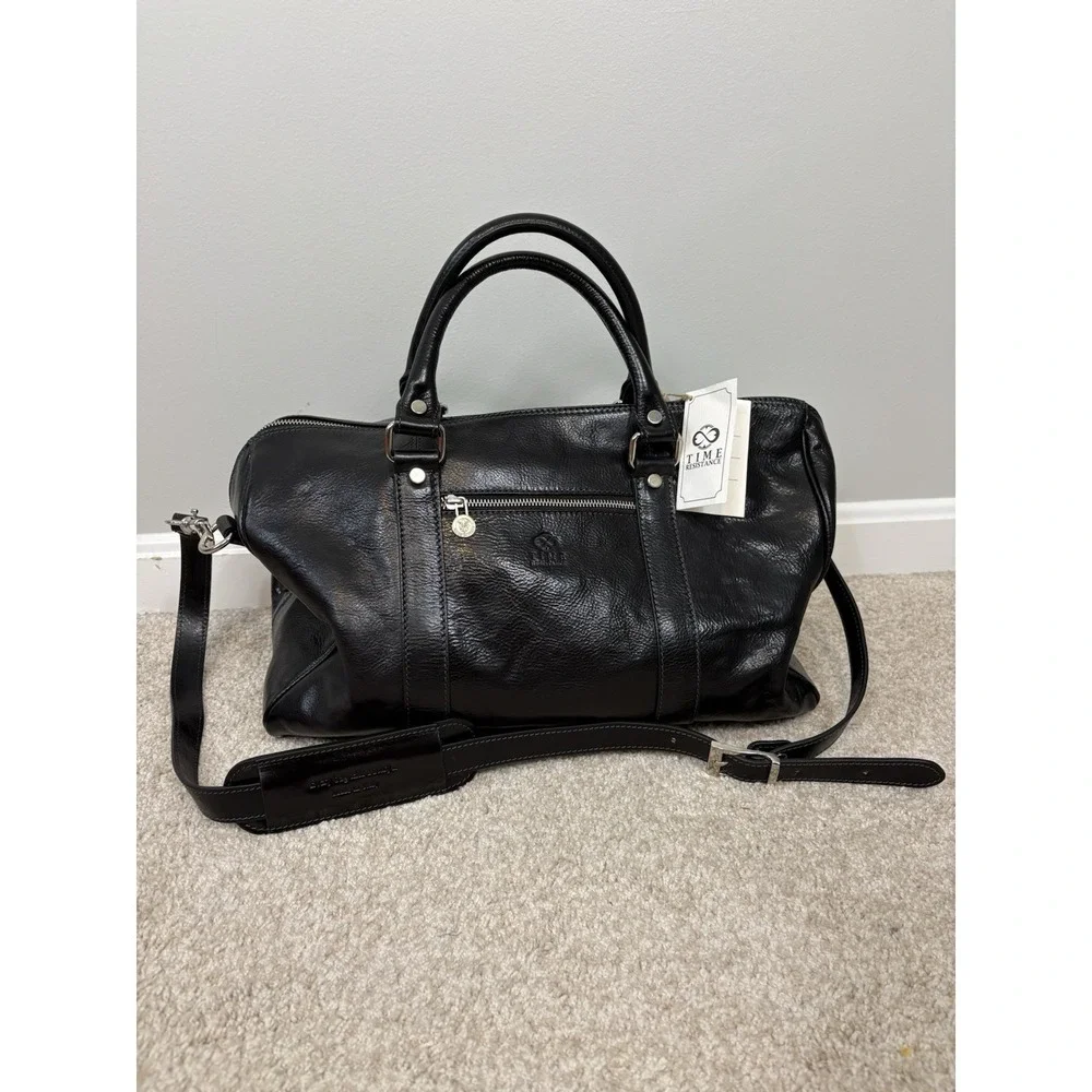 Time Resistance The Ambassadors Small Leather Overnight Bag Duffel Black NWT